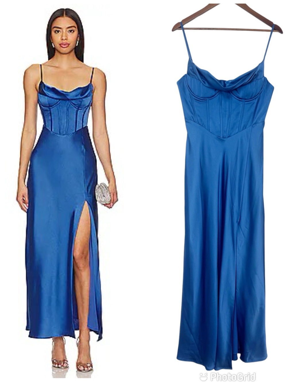 ASTR Cannes Blue Satin Corset Maxi Dress Small Wedding Guest Bustier Prom Formal